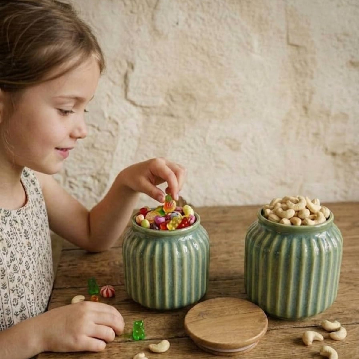 Green colour ceramic container set of 2