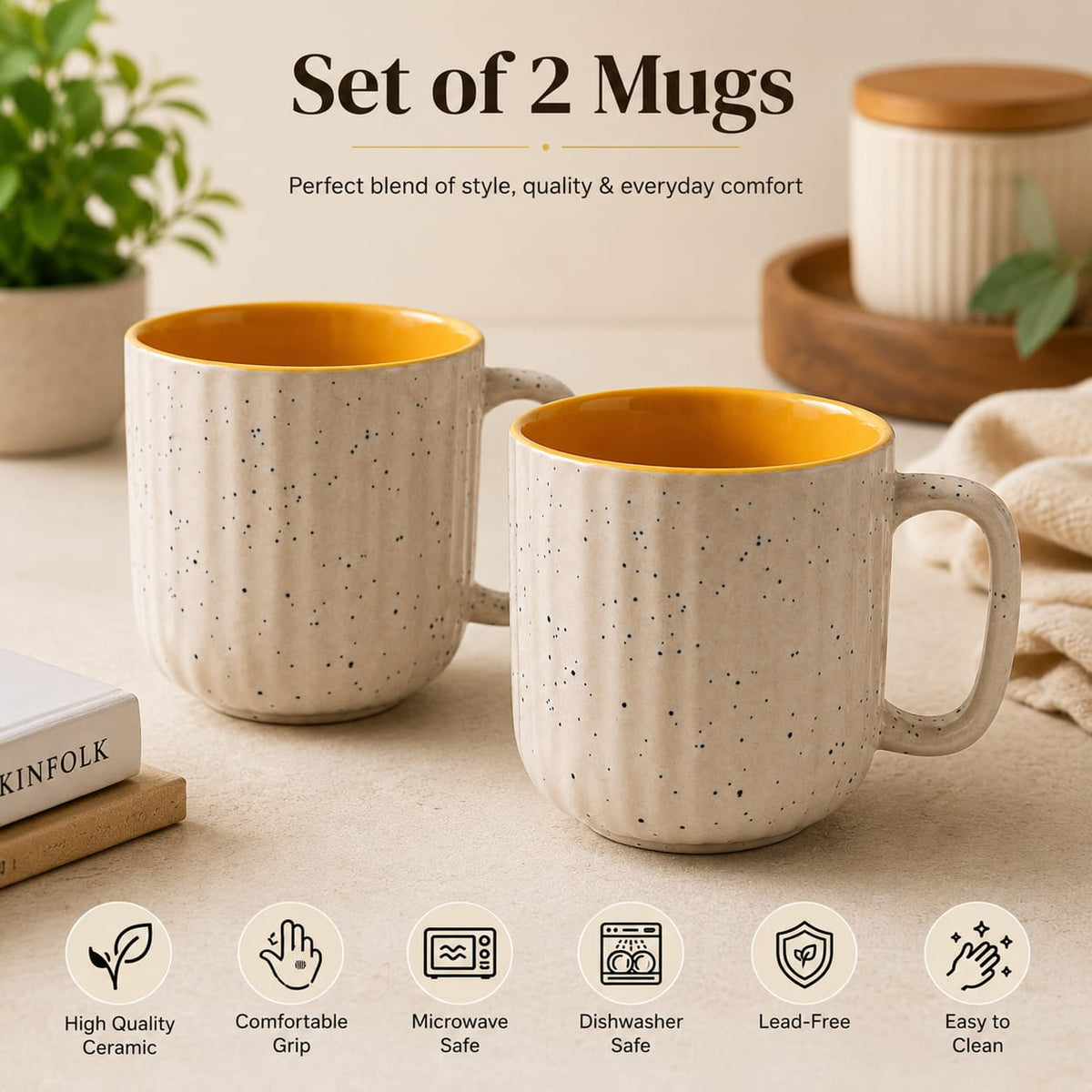 Coffee Mug Set of 2, 300 ml, Microwave Safe Coffee Cup, Matte Finish Reusable Mugs, Diwali Gifts for Family and Friends, Navratri Gift