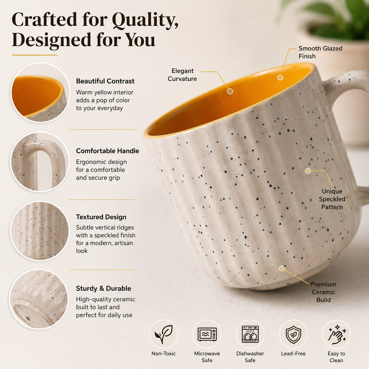 Coffee Mug Set of 2, 300 ml, Microwave Safe Coffee Cup, Matte Finish Reusable Mugs, Diwali Gifts for Family and Friends, Navratri Gift