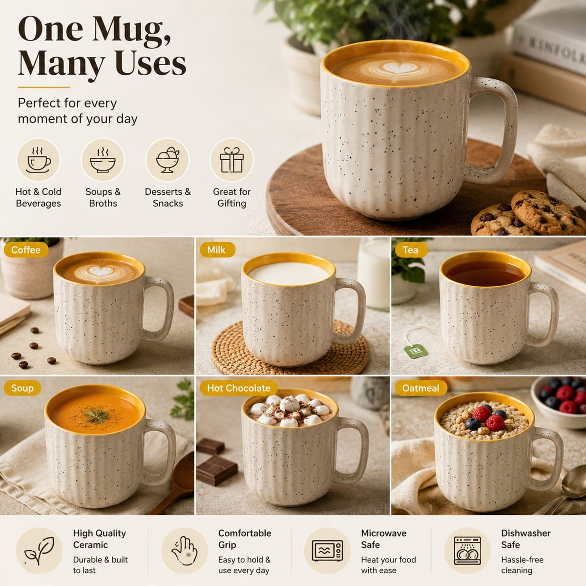 Coffee Mug Set of 2, 300 ml, Microwave Safe Coffee Cup, Matte Finish Reusable Mugs, Diwali Gifts for Family and Friends, Navratri Gift