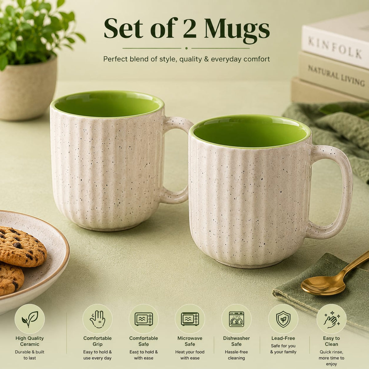 Coffee Mug Set of 2, 300 ml, Microwave Safe Coffee Cup, Matte Finish Reusable Mugs, Diwali Gifts for Family and Friends, Navratri Gift