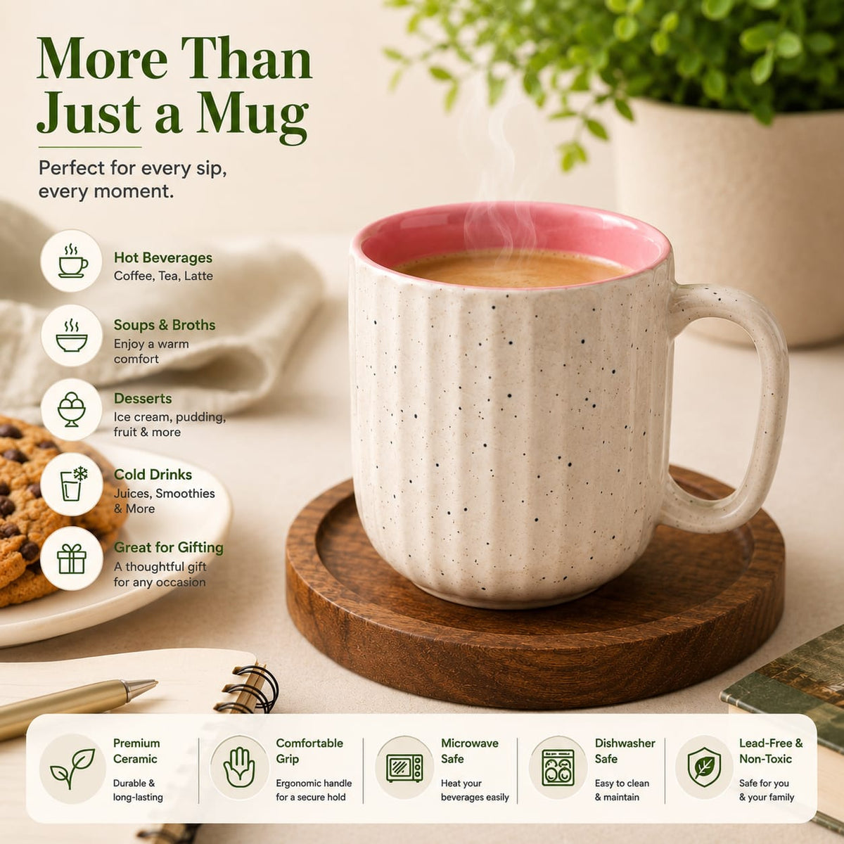 Coffee Mug Set of 2, 300 ml, Microwave Safe Coffee Cup, Matte Finish Reusable Mugs, Diwali Gifts for Family and Friends, Navratri Gift