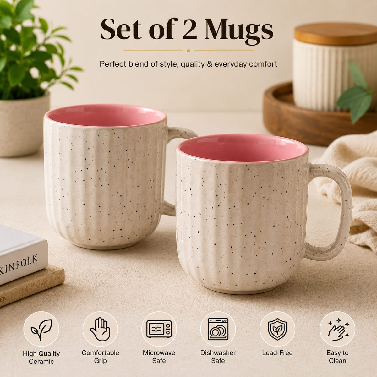 Coffee Mug Set of 2, 300 ml, Microwave Safe Coffee Cup, Matte Finish Reusable Mugs, Diwali Gifts for Family and Friends, Navratri Gift