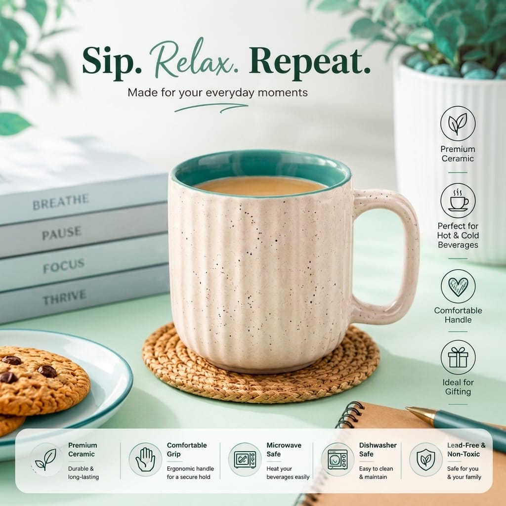 Coffee Mug Set of 2, 300 ml, Microwave Safe Coffee Cup, Matte Finish Reusable Mugs, Diwali Gifts for Family and Friends, Navratri Gift
