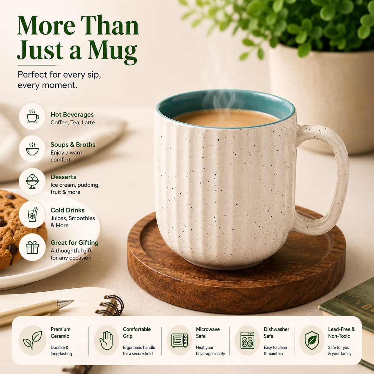 Coffee Mug Set of 2, 300 ml, Microwave Safe Coffee Cup, Matte Finish Reusable Mugs, Diwali Gifts for Family and Friends, Navratri Gift