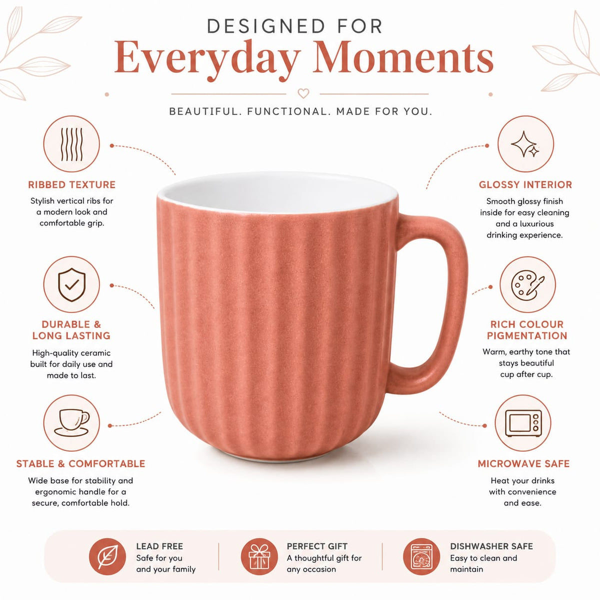 Coffee Mugs Ceramic to Gift to Best Friend, Tea Mugs, Microwave Safe Coffee Mugs, Ceramic Tea Cups (330 ml each)