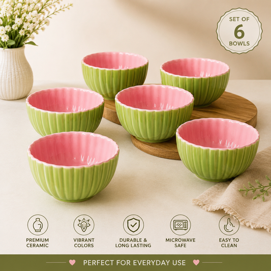 Ceramic bowl set of 6 ( Pink and Green combo)