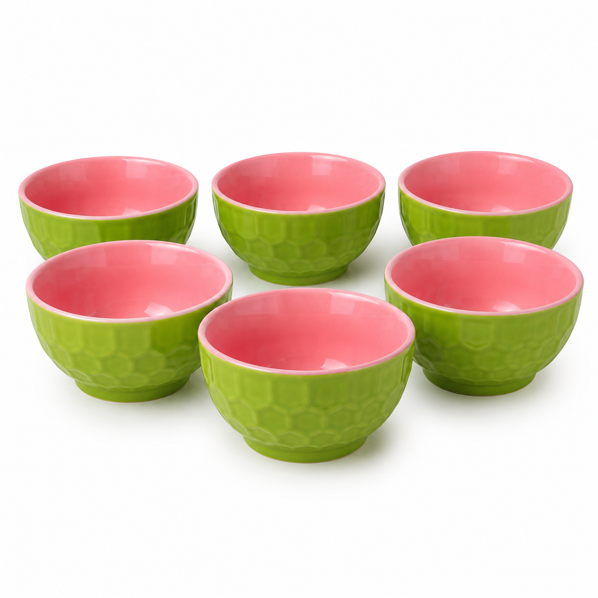 Ceramic bowl set of 6 ( Pink and Green combo)