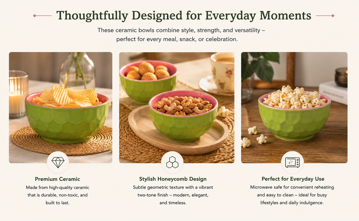 Ceramic bowl set of 6 ( Pink and Green combo)