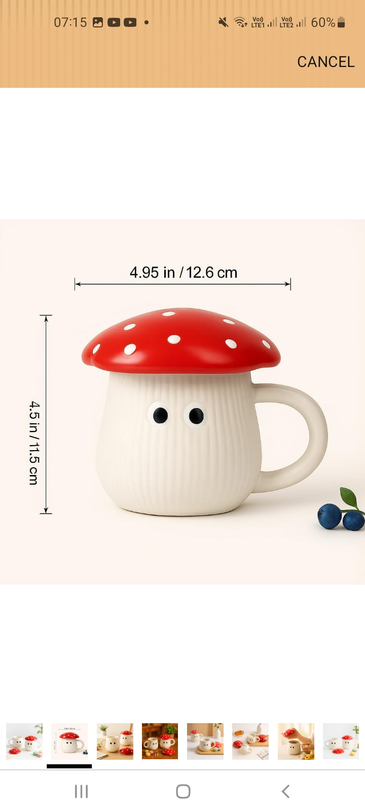 Red Mushroom Ceramic Mug with Lid | Cute Toadstool Design Coffee & Tea Mug for Home, Office & Gifting (300 ml)