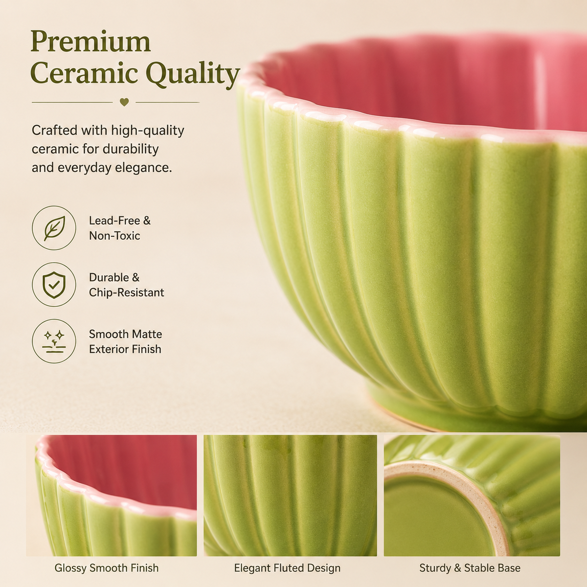 Ceramic bowl set of 6 ( Pink and Green combo)