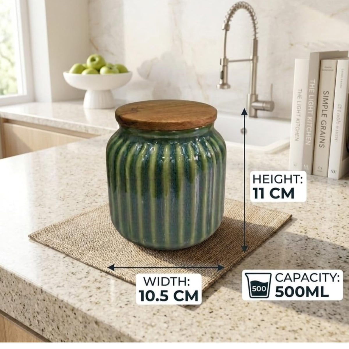 Green colour ceramic container set of 2